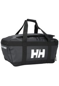 Czarny worek sportowy wykonany z trwałego materiału, z podwójnymi uchwytami na górze, zamknięciem na zamek oraz dużym białym logo "HH" na boku.