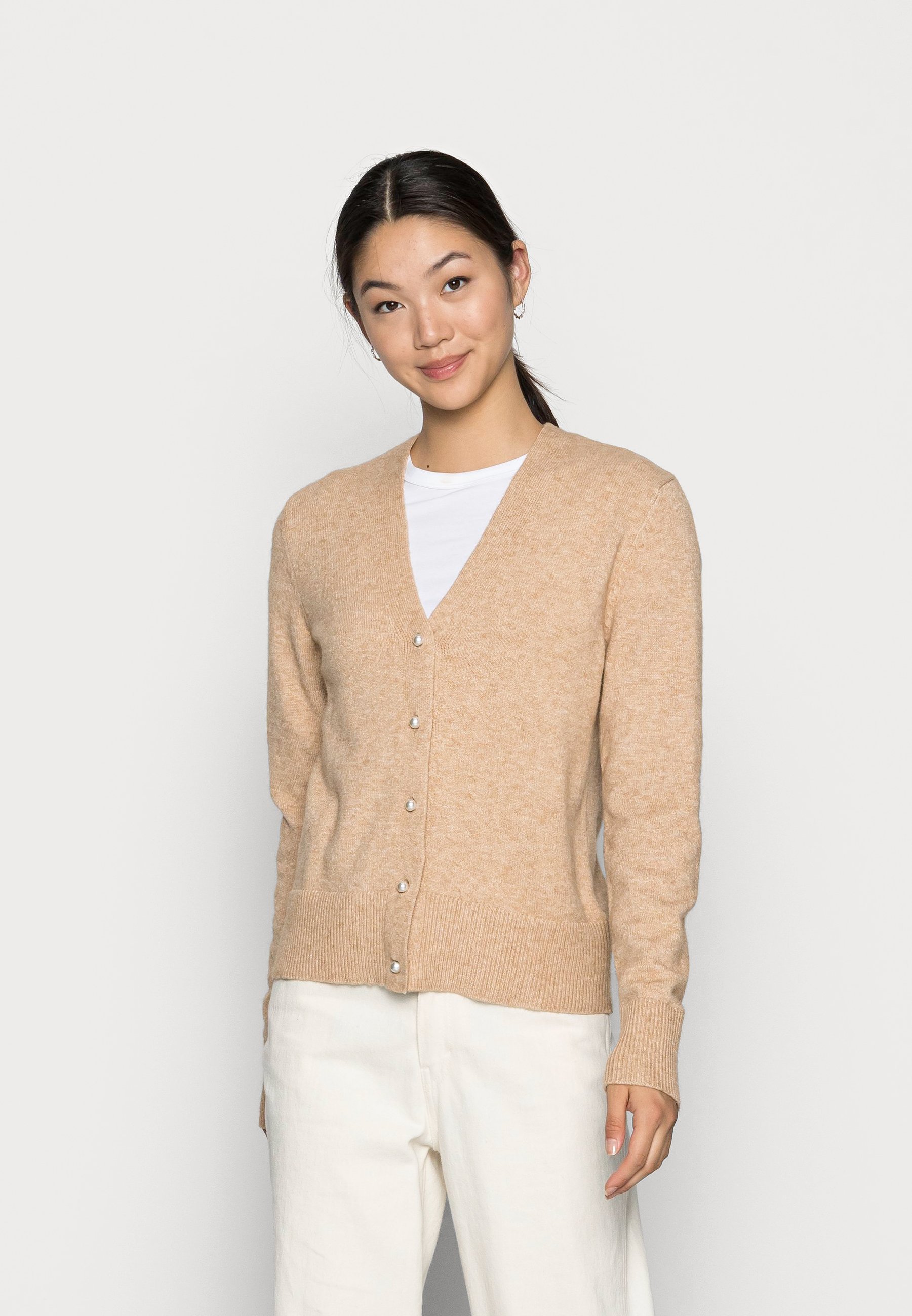 VILA VIRIL BUTTON CARDIGAN - Vest - simply taupe melange/beige mêleerd -  Zalando.nl