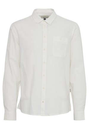 Hvit langermet skjorte laget av lin, med knapper-down krage, frontlomme og standard lukking med knapper. Glatt tekstur.