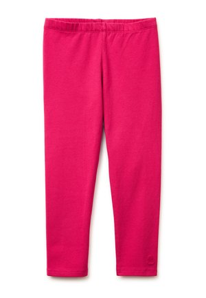 Felroze legging met elastische taille voor kinderen, enkellang met een klein geborduurd logo vlak bij de onderkant.