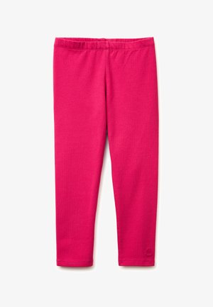 Felroze legging met elastische taille voor kinderen, enkellang met een klein geborduurd logo vlak bij de onderkant.