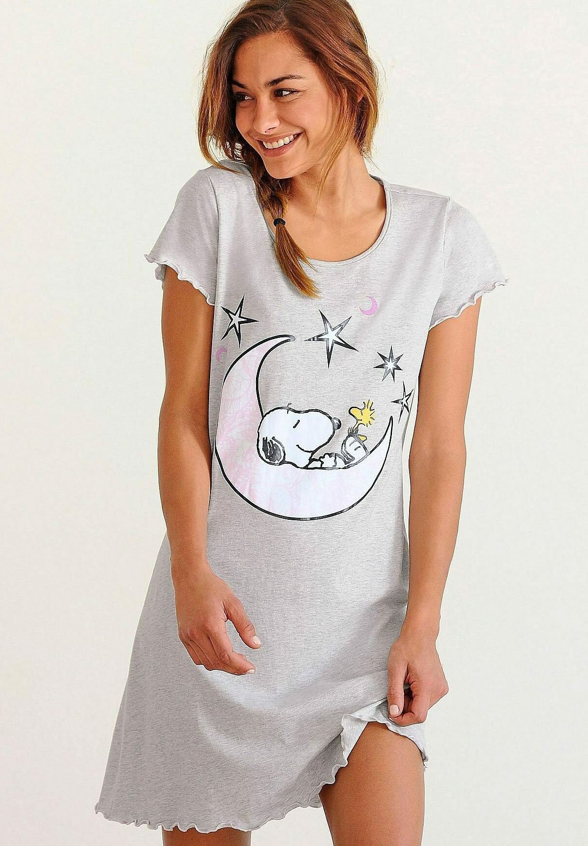 Camicia Da Notte Snoopy Donna – Pigiama Lungo Invernale, Cotone E Poliestere, Grigio