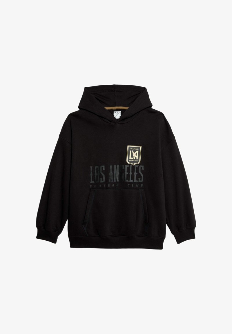 Felpa nera con cappuccio realizzata in tessuto morbido, dotata di una tasca frontale a marsupio e con il logo del Los Angeles Football Club in oro e bianco.