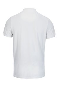 Kurzarm-Polohemd aus festem weißen Baumwollstoff. Mit Kragen, geradem Saum und minimalsitischem Design ohne sichtbare Muster oder Akzente.