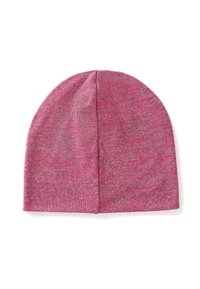 Roze gebreide muts met een gestructureerde afwerking, voorzien van een eenvoudig ontwerp en een naadloze bovenkant. De stof is zacht en heeft een matige rekbaarheid.