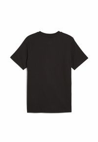 Sort bomulds t-shirt med korte ærmer, rund halsudskæring og glat tekstur. Ingen synlige mønstre eller logoer, enkelt design.