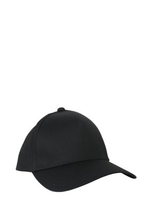 Cappellino da baseball nero con corona arrotondata, tessuto liscio e visiera curvata. Presenta nessun logo o decorazione visibile.