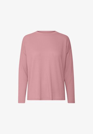 Dugo rukav, rebrasta ružičasta majica s okruglim izrezom i opuštenim krojem. Glatka tekstura s minimalnim šavovima, pogodna za svakodnevno nošenje.