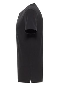 Sort T-shirt med korte ærmer i blødt stof, med rund halsudskæring, lige pasform og splitdetalje i ryggen ved nederste kant.