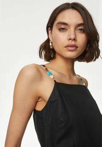 Marks & Spencer LINEN RICH BEADED MIDI SLIP - Day dress - black - Zalando