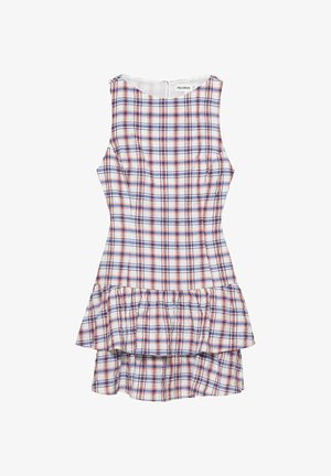 PULL&BEAR, SHORT SLEEVELESS CHECKED WITH ROUND NECK AND RUFFLED HEM - DRESS - Robe de jour - blue