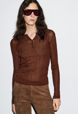 Massimo Dutti LONG SLEEVE RIBBED - Top - bordeaux