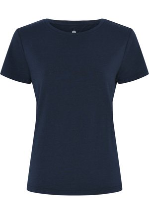 Kortærmet T-shirt i marineblå, lavet af blødt bomuldsstof, med rund halsudskæring og en afslappet pasform. Ingen mønstre eller dekorationer.