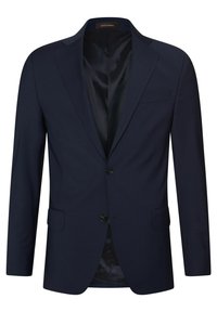 Mörkblå blazer i slät tygkvalitet. Har två framknappar, en enkel bröstficka, två sidofickor och slagkragar.