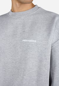 Grå sweatshirt med en ribbet rund halsudskæring og tekstureret materiale. Indeholder et lille hvidt "PEGADOR" logo på brystet.