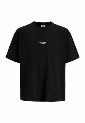 Camiseta negra de manga corta con texto blanco "ROYAL DENIM DIVISION" centrado en el pecho y cuello redondo.