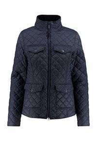 Námořnická prošívaná bunda se zipem vpředu, vysokým límcem, dvěma náprsními kapsami a dvěma dolními kapsami. Vyrobena z hladké, lehké tkaniny.
