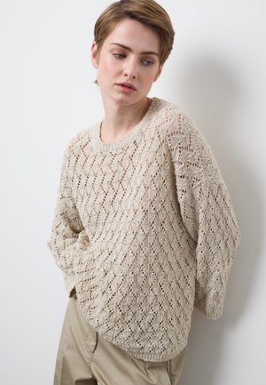 WITH PERFORATED PATTERN - Strickpullover - beige marl