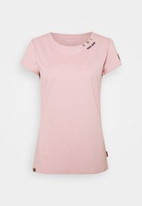 Rosa kortermet T-skjorte laget av myk bomull, med rund hals, tre dekorative knapper på skulderen og en logodetalj.