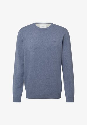 Blauwe crewneck sweater met lange mouwen, geribde manchetten en zoom, gemaakt van katoen, met subtiele merkembroidery op de borst.