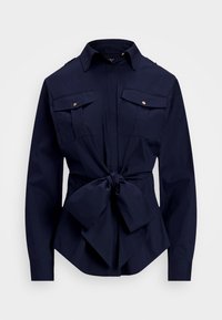 TIE FRONT COTTON BLEND SHIRT - Košilová halenka  - navy