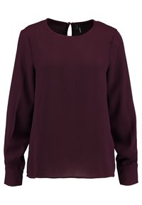 Blouse bordeaux à manches longues avec un col rond et un détail dos en forme de goutte. Confectionnée dans un tissu lisse avec une coupe décontractée.