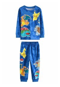 Mėlynas dviejų dalių pižamos komplektas su spalvingais Pokémon personažais. Minkšta medžiaga, ilgomis rankovėmis, elastine juosta ir riešais.
