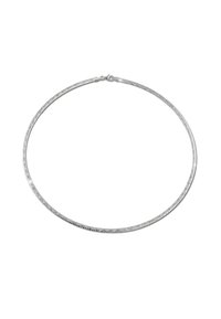 Collier en argent avec une forme ovale lisse et une surface texturée, doté d'un fermoir à clip de homard.