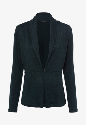 Blazer à manches longues pour femme en gris foncé, avec col châle et fermeture à un bouton, fabriqué en tissu doux.