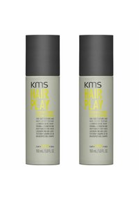 KMS Hair Play Messing Creme in gray and yellow packaging, featuring a matte black cap, 150 mL size labeled in multiple languages.
