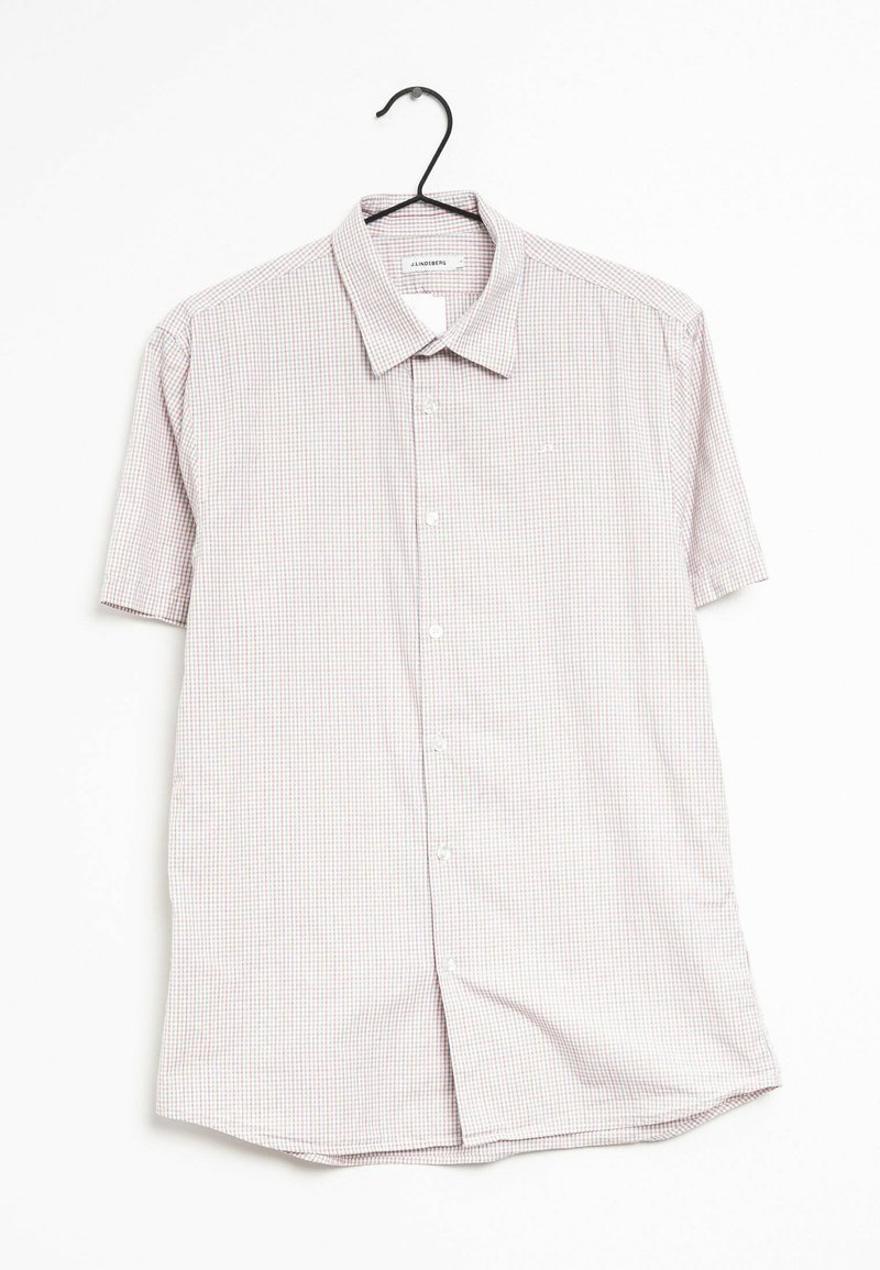 Camicia a maniche corte con bottoni, in un motivo a quadri rossi e bianchi, realizzata in un tessuto leggero, con colletto classico e orlo dritto.