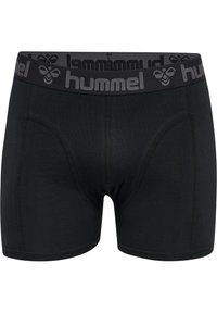 Svart boxershorts i stretchigt material, med en bred svart midjeband med grå "hummel"-logotyp och en åtsittande design.