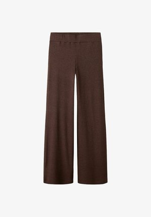 Pantaloni marroni a gamba larga realizzati in tessuto a coste, con motivo strutturato e cintura elastica per il massimo comfort.