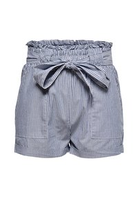 Stripete shorts med en rynket elastisk midjebånd, avtakbart knytebelte og to sidelommer. Materialet virker lett og strukturert.