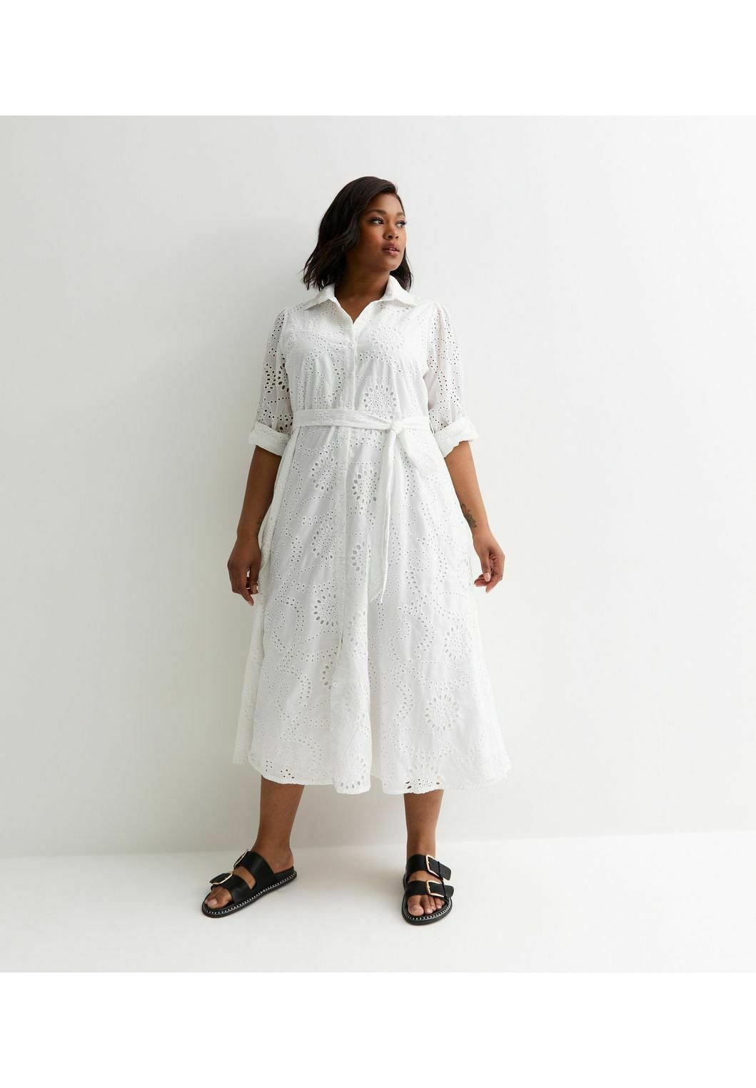 New Look Curves CURVES EMBROIDERED MIDI - Shirt dress - white - Zalando