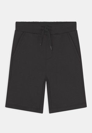 Calções atléticos pretos feitos de tecido macio, com um cós elástico e cordão de ajuste, e dois bolsos laterais.