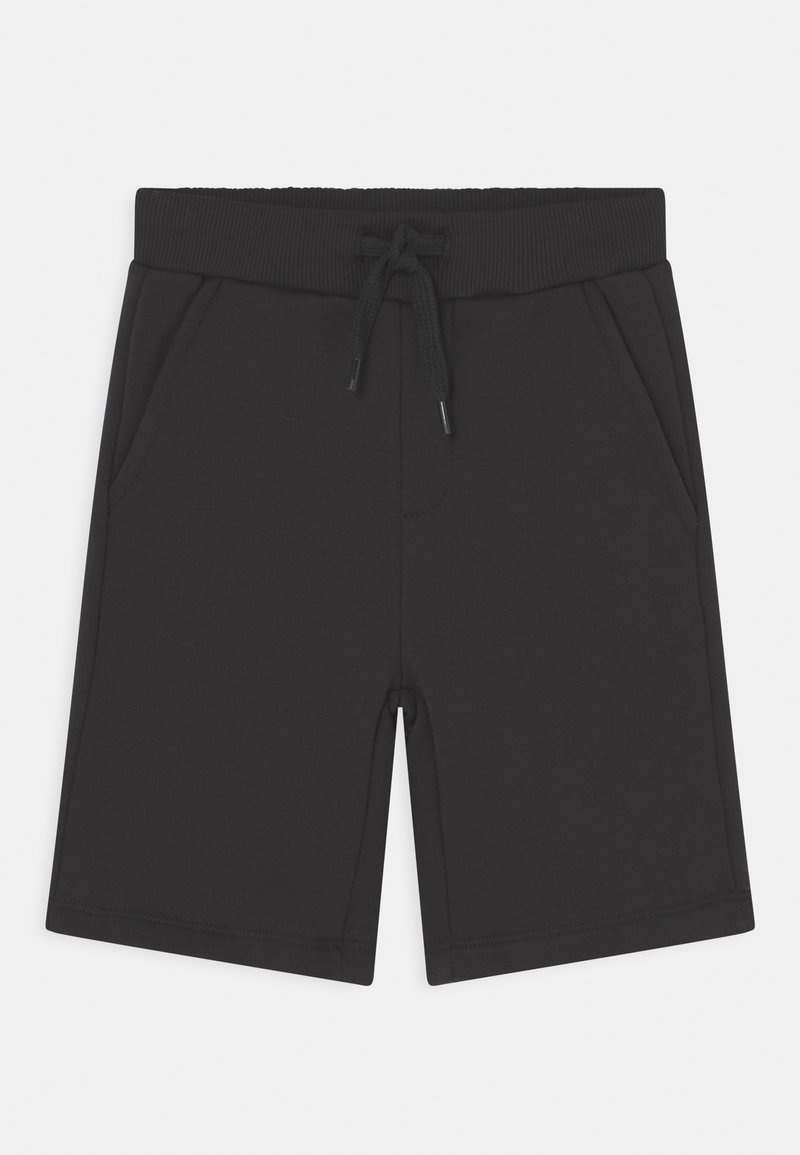 Calções atléticos pretos feitos de tecido macio, com um cós elástico e cordão de ajuste, e dois bolsos laterais.