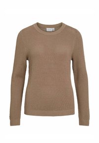 Maglione lavorato a maglia beige con un design testurizzato, polsini e orlo a coste, scollatura rotonda e maniche lunghe. Etichetta: VILA.