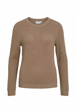 Maglione lavorato a maglia beige con un design testurizzato, polsini e orlo a coste, scollatura rotonda e maniche lunghe. Etichetta: VILA.