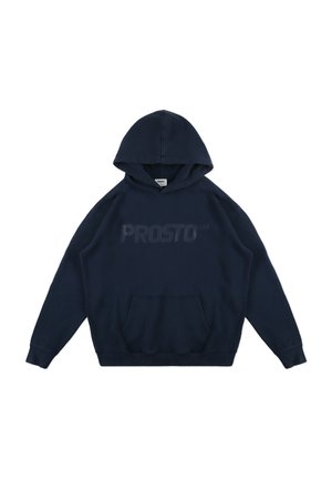 Granatowa, pełna z kapturem bluza z kangurzą kieszenią, z subtelnym, tonalnym logo "PROSTO" z przodu, wykonana z miękkiego materiału.