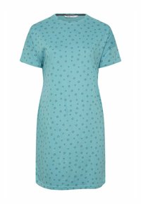 Abito a maniche corte realizzato in morbido cotone azzurro, con un motivo a stampa stellare nera, colletto rotondo e vestibilità comoda.