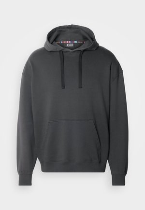 Felpa con cappuccio grigia scura, caratterizzata da una tasca a marsupio, cordini regolabili e polsini e orlo a costine. Tessuto in morbido misto cotone.