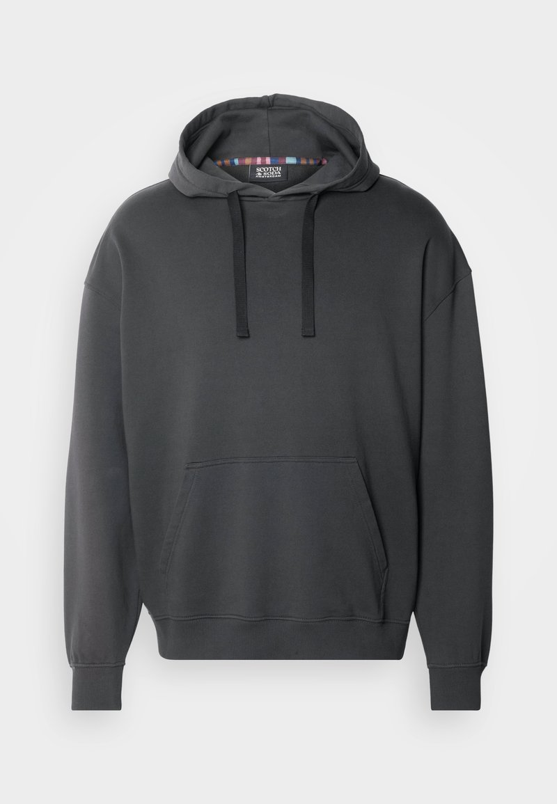 Hoodie in donkergrijs, voorzien van een kangoeroezak, verstelbare trekkoorden en ribgebreide manchetten en onderkant. Gladde katoenmix-stof.