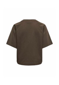 Pull marron foncé à manches courtes avec col rond et coutures visibles, présenté de dos sur fond blanc.