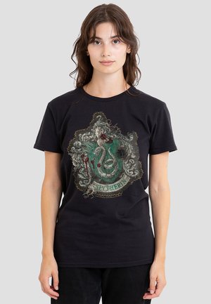 Cotton Soul, HARRY POTTER SLYTHERIN KNITTED PATCH  DAMAGED - Print T-shirt - black