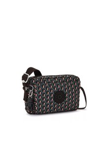 Borsa a tracolla con stampa camouflage in verde scuro con dettagli corallo, chiusura con zip, tracolla regolabile e una patch nera con logo sulla parte anteriore.