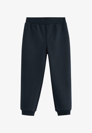 Zwarte sweatpants tot aan de enkel met elastische tailleband en boorden, ontworpen voor casual of sportief gebruik.