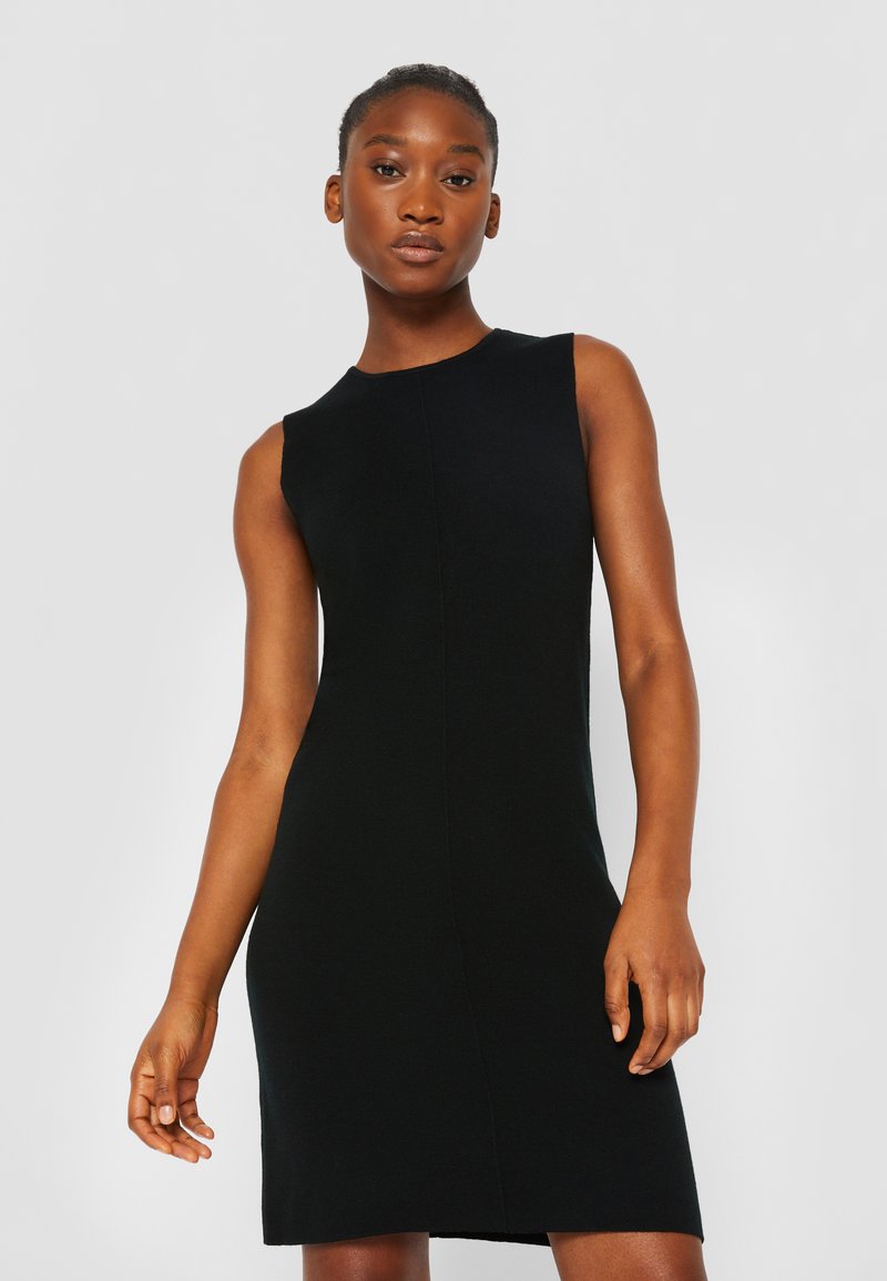 Midi Dress Calvin Klein Women's Clothing Online Hot Navy Blue Shift  Dress Sleeveless Free Shipping Italian Wool Sleeveless Dress