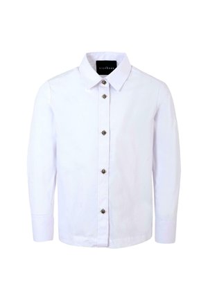 Witte langemouwen shirt gemaakt van katoen. Heeft een puntige kraag en een voorpand met decoratieve knopen. Rechte zoom en knoopmanchetten.