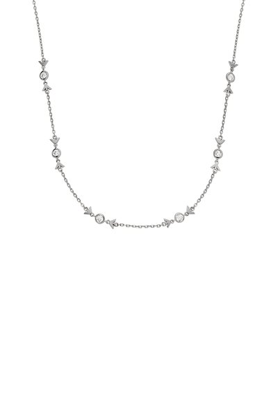 Silverkedja med rundade kristall-accenter varvat med dekorativa silverlänkar. Snygg och elegant design.